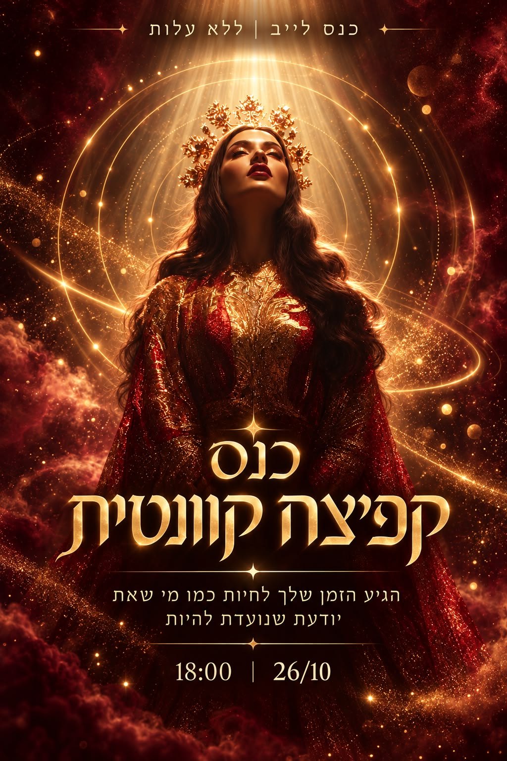 כנס לייב, ללא עלות. כנס קפיצה קוונטית. הגיע הזמן שלך לחיות כמו מי שאת יודעת שנועדת להיות. 26/10, 18:00.